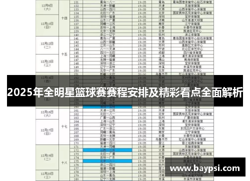 2025年全明星篮球赛赛程安排及精彩看点全面解析